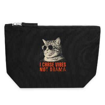 I chase vibes not drama - chilled cat - Canvas Zip Pouch 18 x 19 cm - black - Front