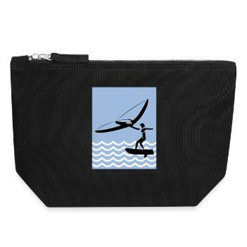 Wingfoil silhouette by the sea - Canvas Zip Pouch 18 x 19 cm - black - Front