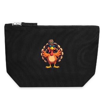 Thanksgiving Drôle Dinde de Thanksgiving - Pochette zippée en toile 18 x 19 cm - noir - Devant