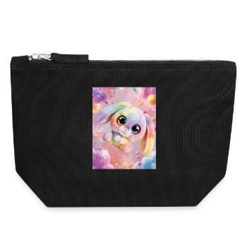 Regenbogen Kuschelhase im Zauberraum - Canvas Reißverschluss-Täschchen (18 x 19 cm) - Schwarz - Vorne