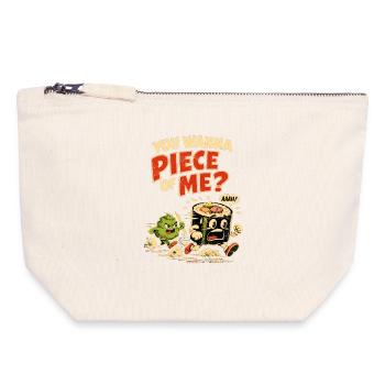 Wasabi Hunt : Dicton rétro sur le sushi – Un morceau de moi ? - Pochette zippée en toile 18 x 19 cm - blanc naturel - Devant