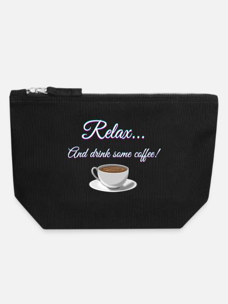 Se détendre... Et buvez du café! - Pochette zippée en toile 18 x 19 cm - noir