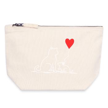 Cat and Mouse with Heart Balloon - Canvas Zip Pouch 18 x 19 cm - nature - Front