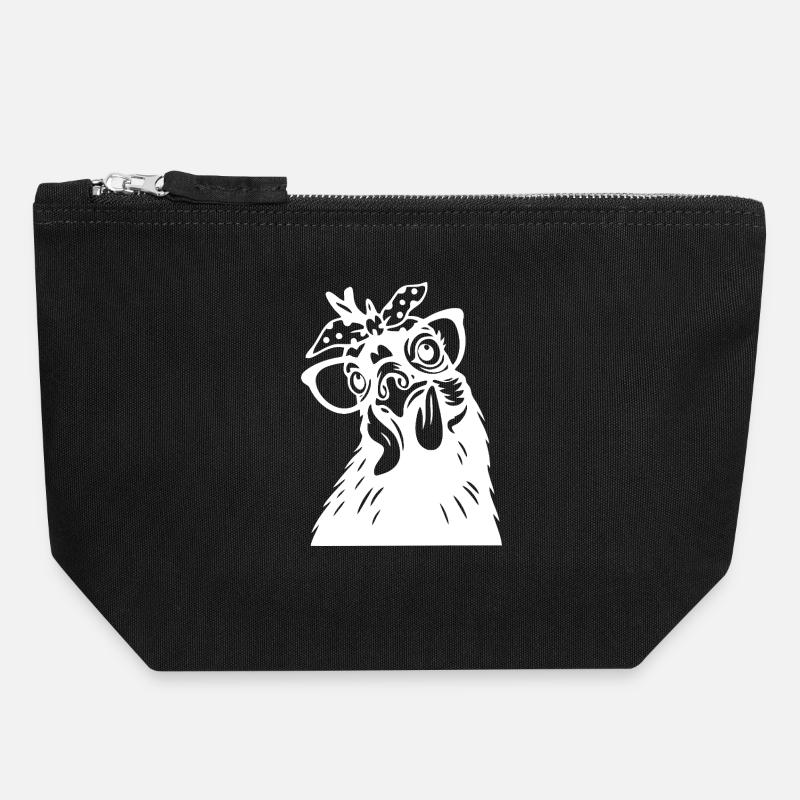 Quirky Chicken Head - Canvas Zip Pouch 18 x 19 cm - black