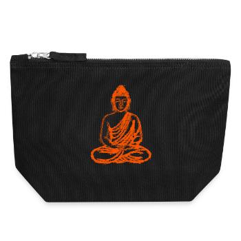 Buddha – Neon Glitch Spiritual Art - Canvas Zip Pouch 18 x 19 cm - black - Front