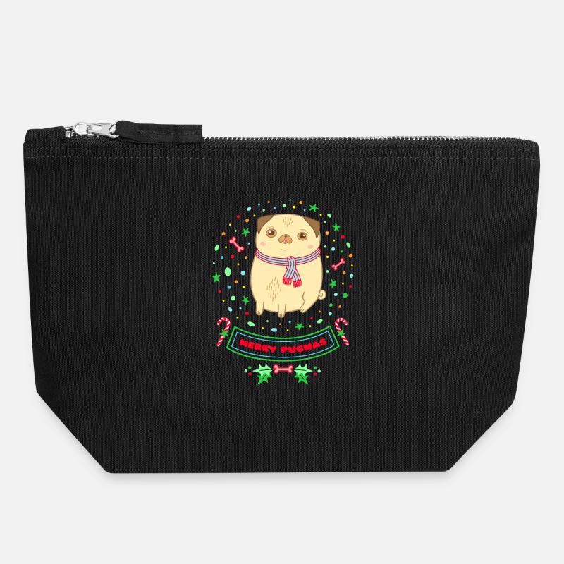 Merry Pugmas süßer Weihnachts-Mops - Canvas Reißverschluss-Täschchen (18 x 19 cm) - Schwarz