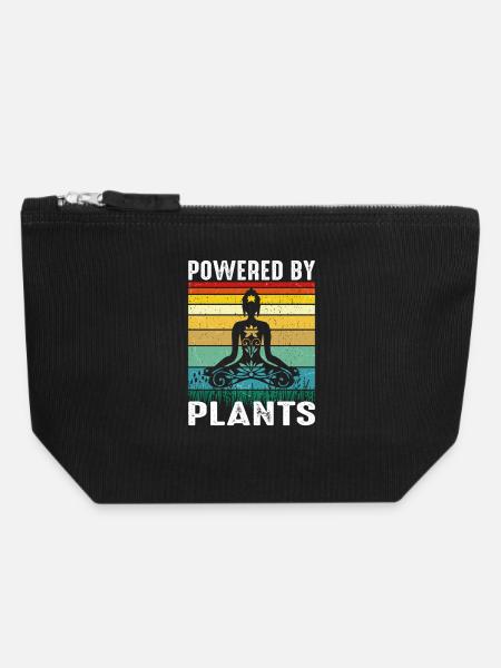 Vegan Yoga Retro Design – Powered by Plants - Canvas Reißverschluss-Täschchen (18 x 19 cm) - Schwarz