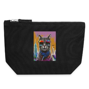 Urban Cat with Rainbow Shades - Canvas Reißverschluss-Täschchen (18 x 19 cm) - Schwarz - Vorne