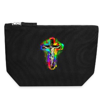 Jesus Christ Kreuz - Canvas Reißverschluss-Täschchen (18 x 19 cm) - Schwarz - Vorne