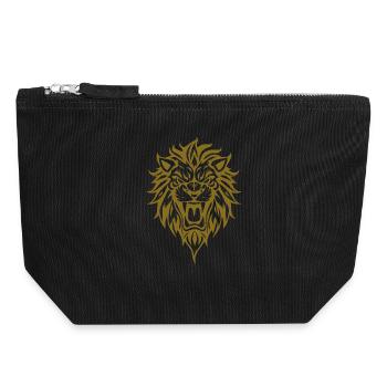 Eleganter Löwenkopf Tribal Design - Canvas Reißverschluss-Täschchen (18 x 19 cm) - Schwarz - Vorne