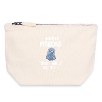 Je me demande si les pigeons ne pensent pas de moi trop drôle - Pochette zippée en toile 18 x 19 cm - blanc naturel - Devant