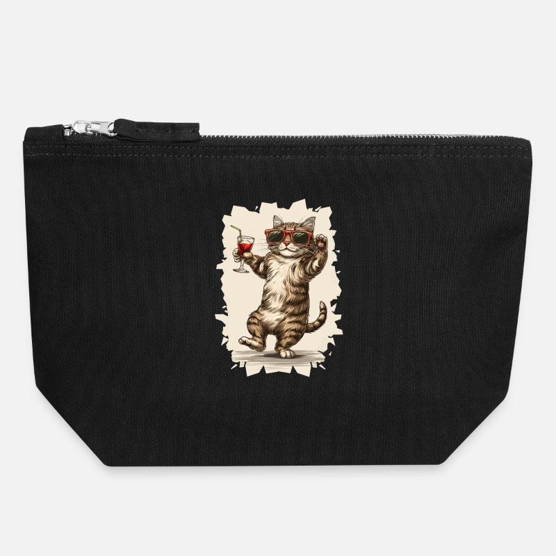 Party Cat :) - Canvas Zip Pouch 18 x 19 cm - black