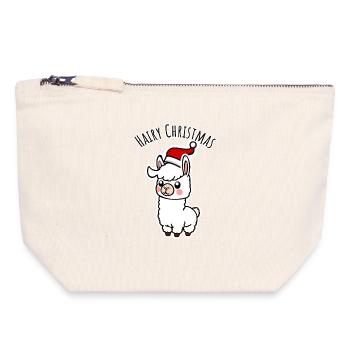 Un joli alpaga avec un chapeau pointu pour les fêtes - Pochette zippée en toile 18 x 19 cm - blanc naturel - Devant