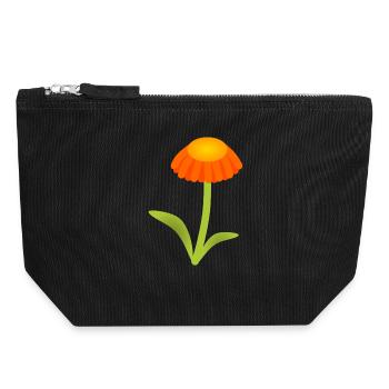 Marguerite orange sur tige vert citron - Pochette zippée en toile 18 x 19 cm - noir - Devant