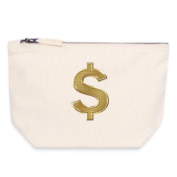 signe dollar - Pochette zippée en toile 18 x 19 cm - blanc naturel - Devant