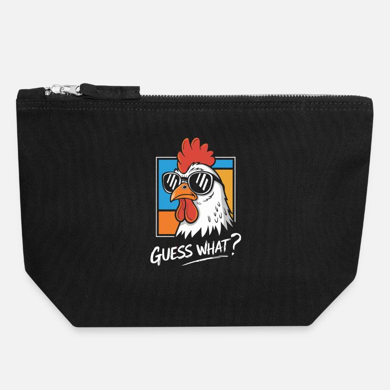 Funny Rooster with Sunglasses Print - Canvas Zip Pouch 18 x 19 cm - black