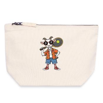 Chèvre de tennis cool avec une raquette, ambiance estivale - Pochette zippée en toile 18 x 19 cm - blanc naturel - Devant