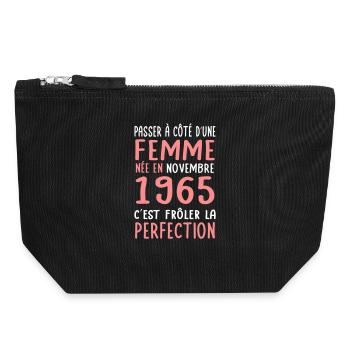 Anniversaire 60 ans - Née en Novembre 1965 - Pochette zippée en toile 18 x 19 cm - noir - Devant