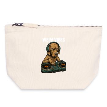 Weimaraner DJ: Retro Musik Design – Weim Vibes - Canvas Reißverschluss-Täschchen (18 x 19 cm) - Naturweiß - Vorne