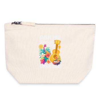 Demandez-moi à propos de mon ukulélé, un instrument hawaïen drôle - Pochette zippée en toile 18 x 19 cm - blanc naturel - Devant