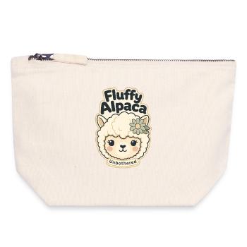 Cute Funny Gifts, Fluffy Alpaca Unbothered - Canvas Zip Pouch 18 x 19 cm - nature - Front