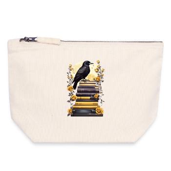 Bücherstapel mit Rabe - Canvas Reißverschluss-Täschchen (18 x 19 cm) - Naturweiß - Vorne