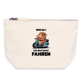 Motorrad Mofa Führerschein Bestanden - Canvas Reißverschluss-Täschchen (18 x 19 cm) - Naturweiß - Vorne