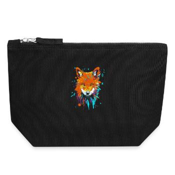 Fox Oil Paint Screen Print - Canvas Zip Pouch 18 x 19 cm - black - Front