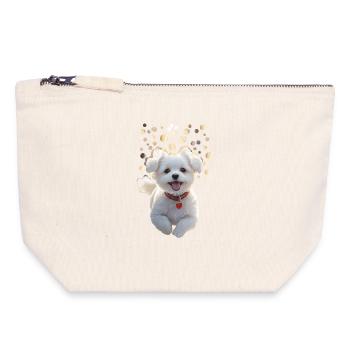 Drôle de petit chiot qui saute vers vous - Pochette zippée en toile 18 x 19 cm - blanc naturel - Devant