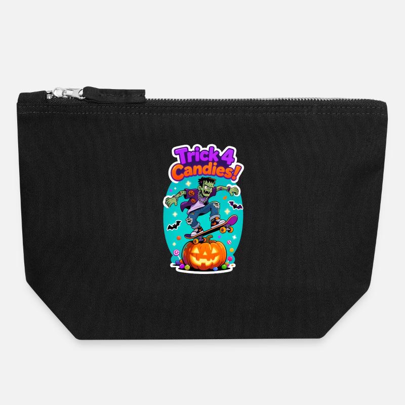Trick 4 Candies Halloween Skateboard Tee - Canvas Zip Pouch 18 x 19 cm - black