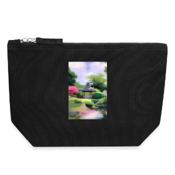 Jardin zen chinois - Pochette zippée en toile 18 x 19 cm - noir - Devant