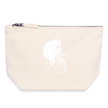 Weißer Igel auf dem Fahrrad - Canvas Reißverschluss-Täschchen (18 x 19 cm) - Naturweiß - Vorne