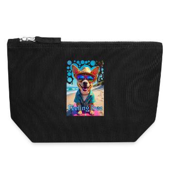Drôle de chien avec des lunettes surf vacances à la plage - Pochette zippée en toile 18 x 19 cm - noir - Devant