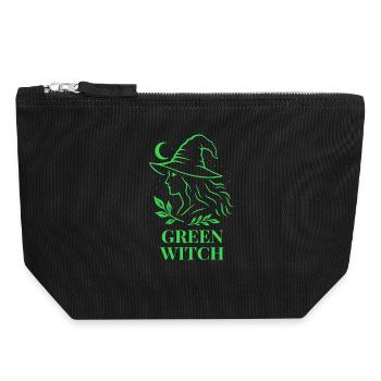 Green Witch mit Mond und Blättern in Grün - Canvas Reißverschluss-Täschchen (18 x 19 cm) - Schwarz - Vorne