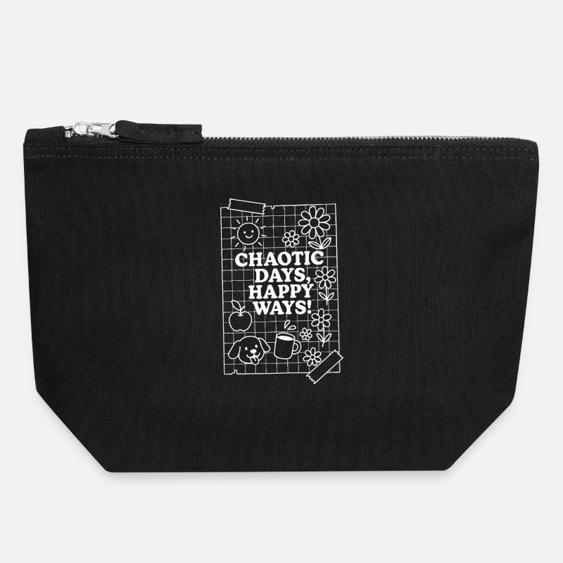 Jours chaotiques (blanc) - Pochette zippée en toile 18 x 19 cm - noir