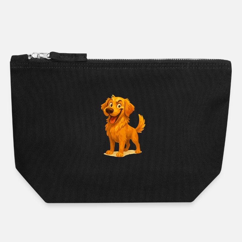 Naughty Golden Retriever Cartoon - Canvas Zip Pouch 18 x 19 cm - black
