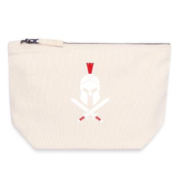 Logo Spartiate Épées Croisées Mascotte Spartan - Pochette zippée en toile 18 x 19 cm - blanc naturel - Devant