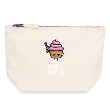 Drôle de jeu de mots de cupcake, gâteau ma journée - Pochette zippée en toile 18 x 19 cm - blanc naturel - Devant