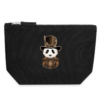 Panda Steampunk avec chapeau cylindre antique en sépia - Pochette zippée en toile 18 x 19 cm - noir - Devant