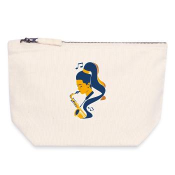 Saxophoniste Joueur Look Comique - Pochette zippée en toile 18 x 19 cm - blanc naturel - Devant