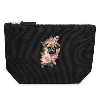 Pug Roses Vintage - Pochette zippée en toile 18 x 19 cm - noir - Devant