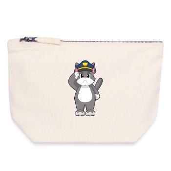 Chat, Policier, Police - Pochette zippée en toile 18 x 19 cm - blanc naturel - Devant