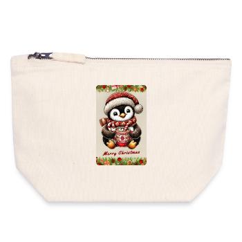 Christmas Penguin with Hot Chocolate - Canvas Zip Pouch 18 x 19 cm - nature - Front