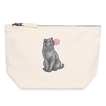 Chewing-gum British Shorthair - Pochette zippée en toile 18 x 19 cm - blanc naturel - Devant