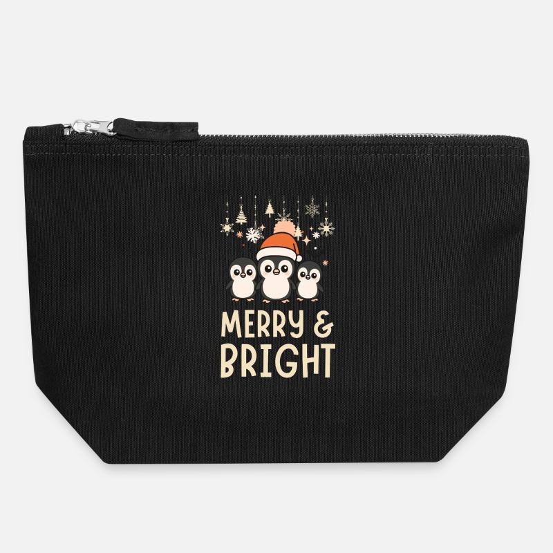 Cute and Bright Penguin Pattern - Canvas Zip Pouch 18 x 19 cm - black