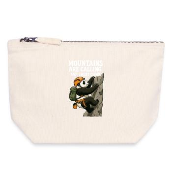 Bloc panda grimpeur drôle - Pochette zippée en toile 18 x 19 cm - blanc naturel - Devant