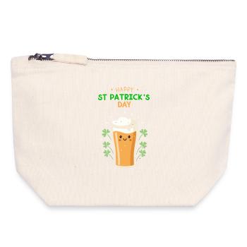 Bière Joyeuse St Patrick Jour - Pochette zippée en toile 18 x 19 cm - blanc naturel - Devant
