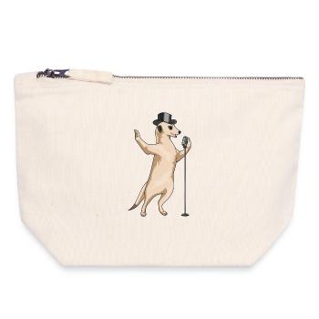Chanteur de suricate Chant au micro - Pochette zippée en toile 18 x 19 cm - blanc naturel - Devant