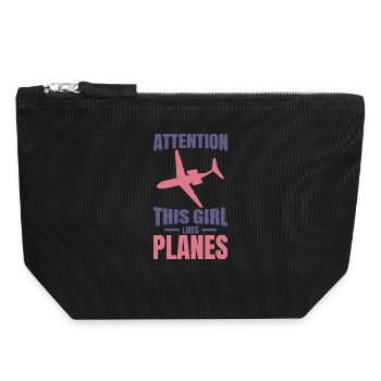 Flugzeug Mädchen - Canvas Reißverschluss-Täschchen (18 x 19 cm) - Schwarz - Vorne