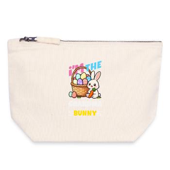 Joyeuse Pâques, douce chasse aux œufs du lapin, œufs de Pâques - Pochette zippée en toile 18 x 19 cm - blanc naturel - Devant